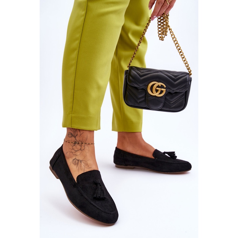 FB1 Mocassins Classiques Daim Avec Pompons Noir Averil le noir 2