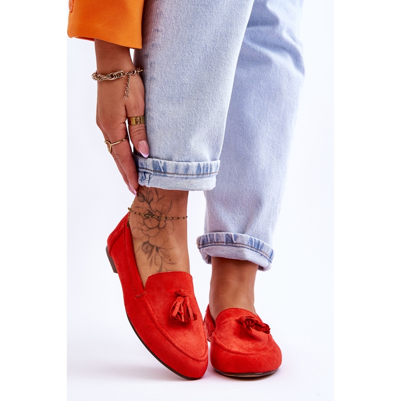 Mocassins Classiques Daim à Pompons Orange Foncé Averil 1