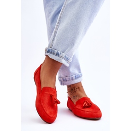 Mocassins Classiques Daim à Pompons Orange Foncé Averil 2