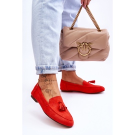 Mocassins Classiques Daim à Pompons Orange Foncé Averil 3