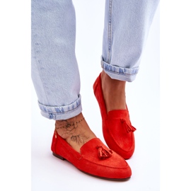 Mocassins Classiques Daim à Pompons Orange Foncé Averil 5