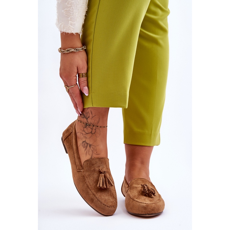 FB1 Mocassins Classiques Daim À Pompons Marron Averil beige 1