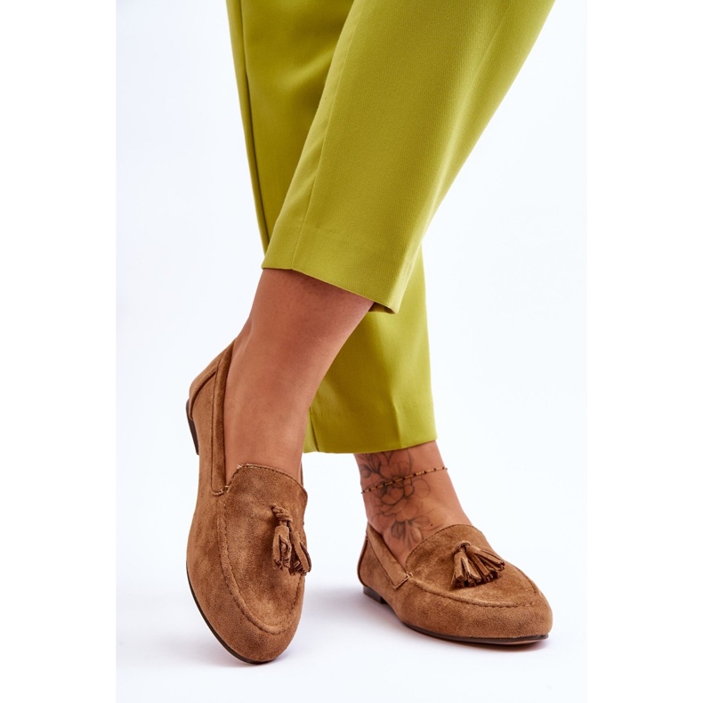 FB1 Mocassins Classiques Daim À Pompons Marron Averil beige 2