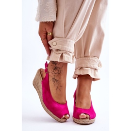 FB1 Sandales compensées en suède fuchsia Elsie rose 1