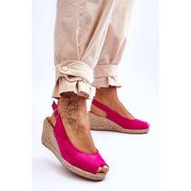FB1 Sandales compensées en suède fuchsia Elsie rose 2