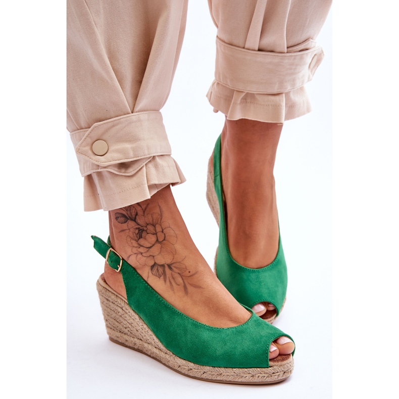 FB1 Sandales compensées en daim vertes Elsie 2