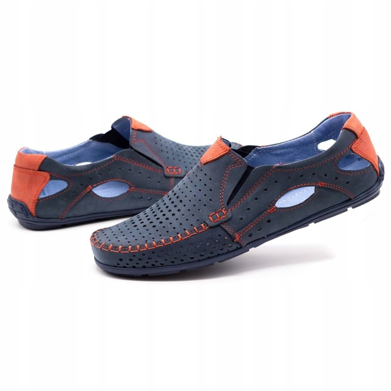 Olivier Chaussures d'été homme, mocassins 901, bleu marine et rouge 3