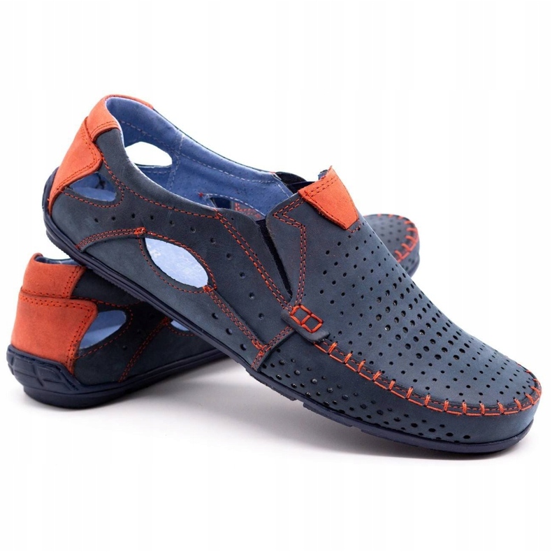 Olivier Chaussures d'été homme, mocassins 901, bleu marine et rouge 2