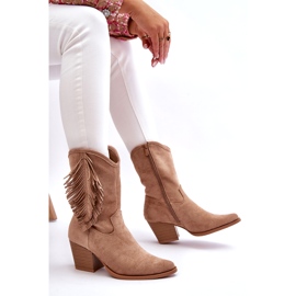 S.Barski Bottes cowboy basses en daim avec franges pour femme, beige 4 S.Barski Bottes cowboy basses en daim avec franges pour femme, beige 4