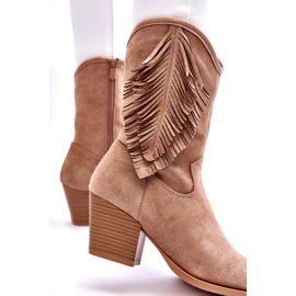 S.Barski Bottes cowboy basses en daim avec franges pour femme, beige 2 S.Barski Bottes cowboy basses en daim avec franges pour femme, beige 2