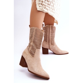 FB1 Bottes de cowboy hautes en daim pour femmes Beige Turner 2