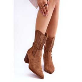 FB1 Bottes de cowboy hautes en daim pour femmes Brown Turner beige 1