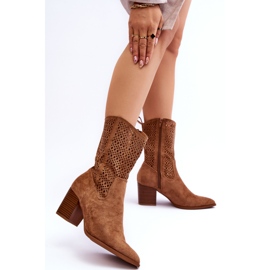 FB1 Bottes de cowboy hautes en daim pour femmes Brown Turner beige 2
