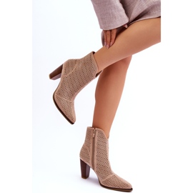 FB1 Bottines En Daim Ajouré Sur Talon Logan Beige 4