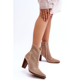 FB1 Bottines En Daim Ajouré Sur Talon Logan Beige 2
