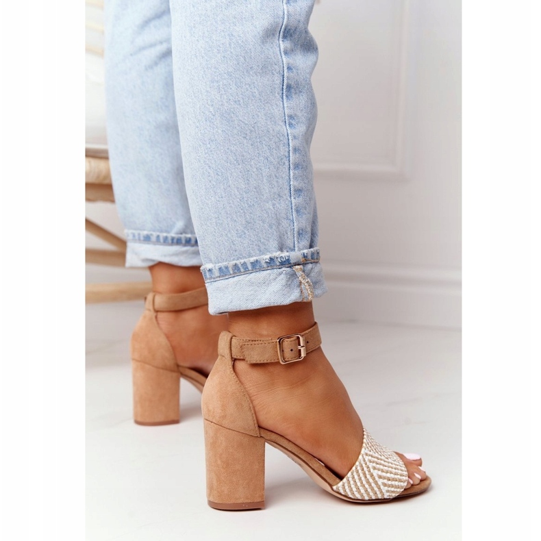 EVE Sandales lune de miel marron clair avec tressé sur une barre beige 2