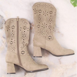 M. DASZYŃSKI Santiags femme printemps ajourées beige M.Daszyński SA156-11 5