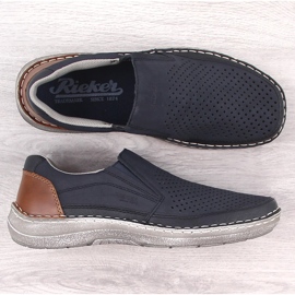 Chaussures à enfiler ajourées bleu marine confortables pour hommes Rieker 03079-14 1