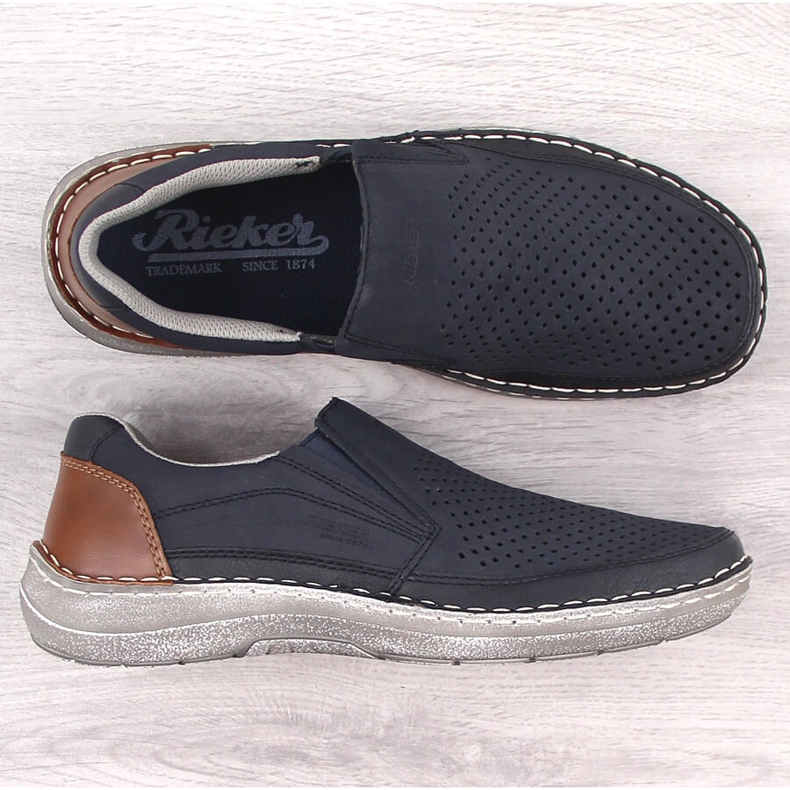 Chaussures à enfiler ajourées bleu marine confortables pour hommes Rieker 03079-14 1