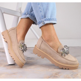Mocassins en daim pour femmes avec cristaux beiges Vinceza 10863 5