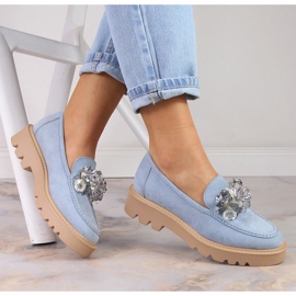 Mocassins en daim pour femmes avec cristaux bleus Vinceza 10863 gris 5