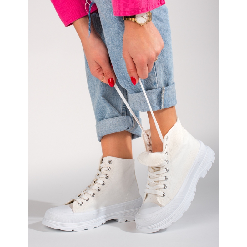 Baskets montantes en tissu pour femmes blanches Shelovet 1 Baskets montantes en tissu pour femmes blanches Shelovet 1