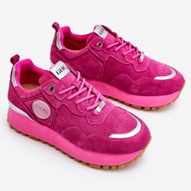 Chaussures de sport à plateforme en daim pour femmes GOE LL2N4002 Fuchsia rose 1