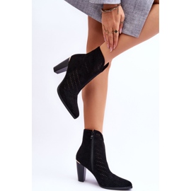 Bottines à Talon Daim Ajouré Noir Logan le noir 4