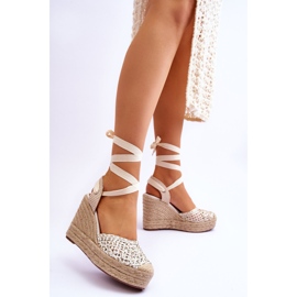 Sandales compensées nouées pour femme Blanc Josephine 2