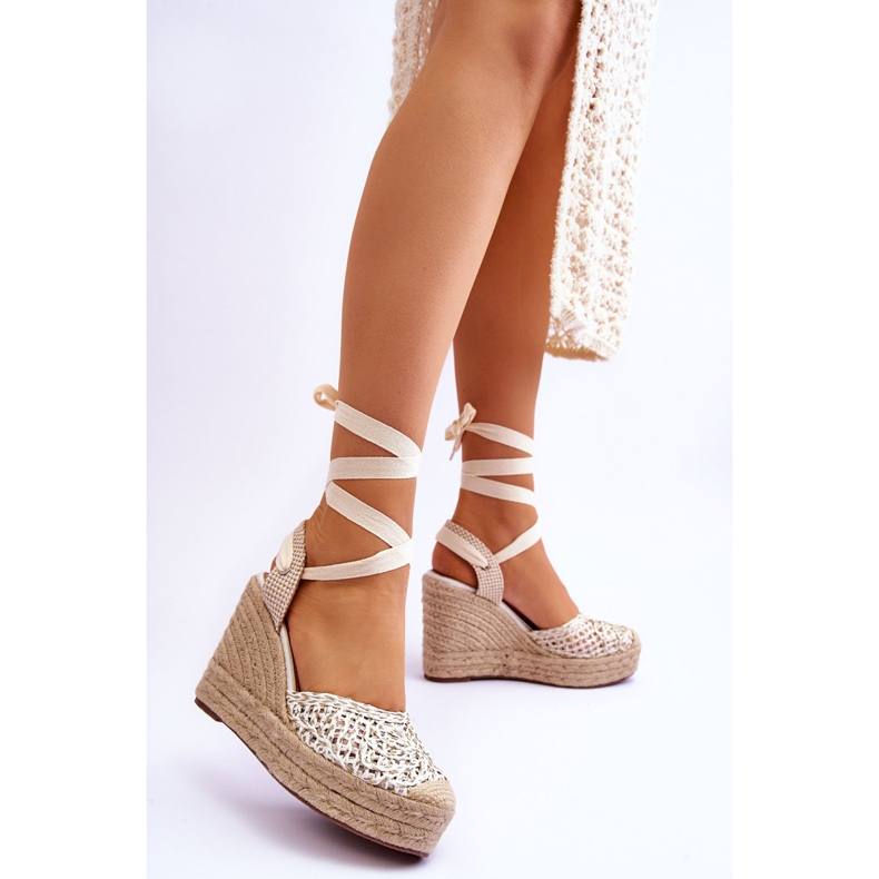 Sandales compensées nouées pour femme Blanc Josephine 2
