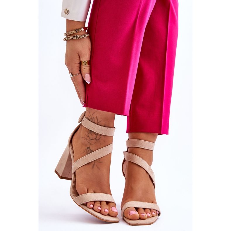 Sandales à talons hauts en daim pour femmes Beige Lanes brun 1
