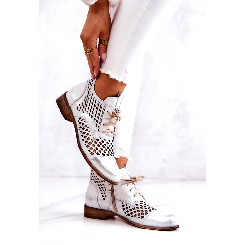 Boots Cuir Ajouré Nicole 2704/005 Blanc et Argent blanche 2