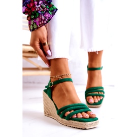 FJ1 Sandales compensées en daim vert Louisiane 2