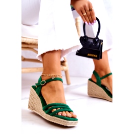 FJ1 Sandales compensées en daim vert Louisiane 5