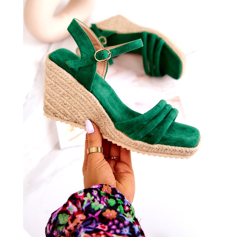 FJ1 Sandales compensées en daim vert Louisiane 7