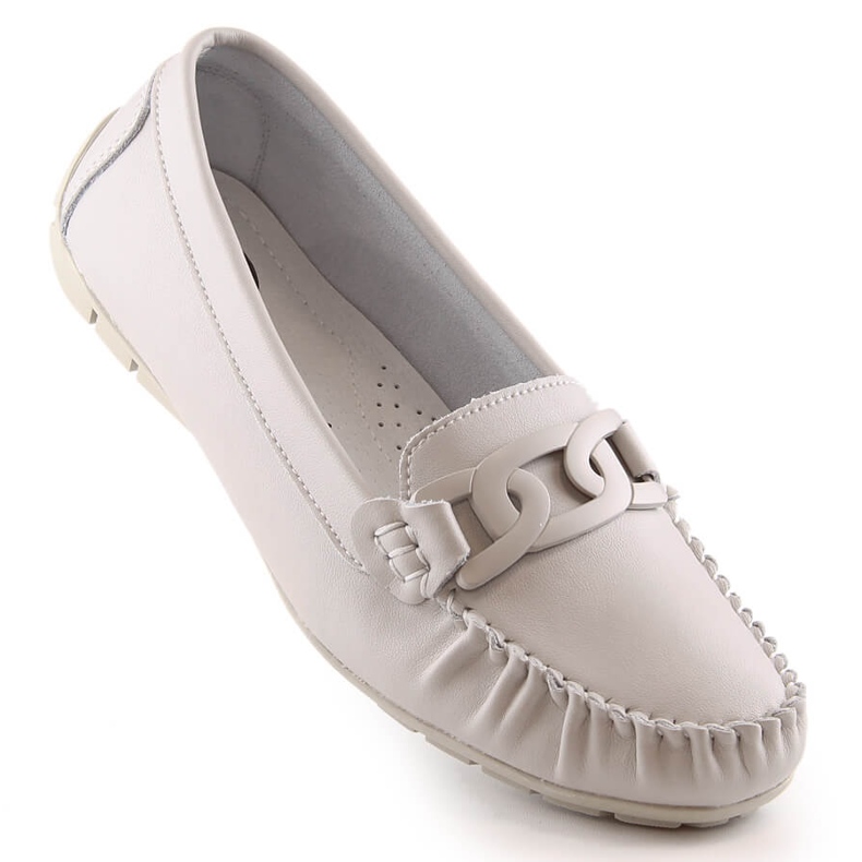 Mocassins femme en cuir avec chaîne écru Filippo DP4547 1