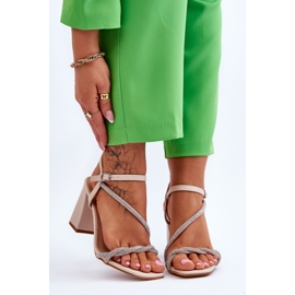 Sandales En Cuir Avec Strass Talons Beiges Carlotta brun 1