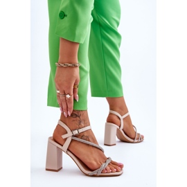Sandales En Cuir Avec Strass Talons Beiges Carlotta brun 4