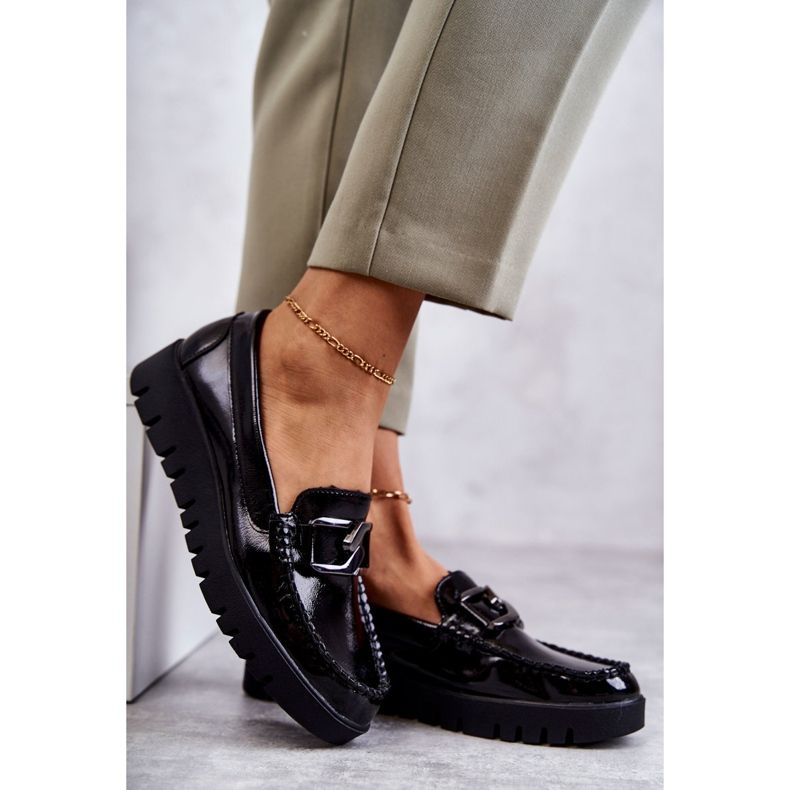 Sergio Leone Mocassins Laqués Sur La Plateforme Noire Kjersti 4