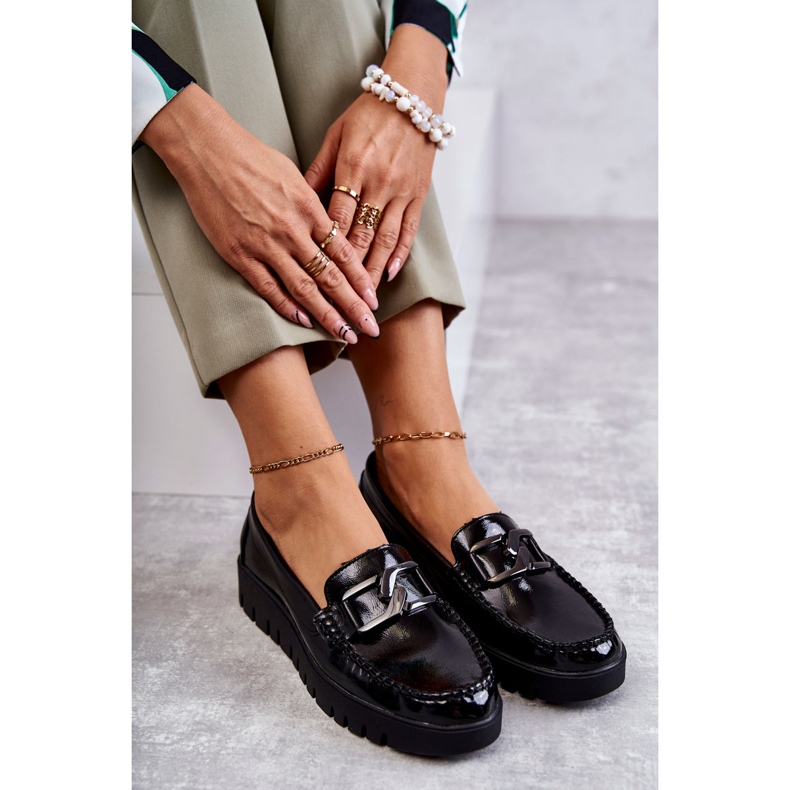 Sergio Leone Mocassins Laqués Sur La Plateforme Noire Kjersti 3