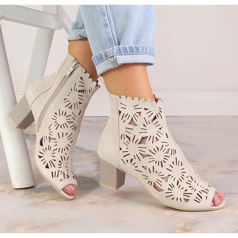 M. DASZYŃSKI Bottines peep toe ajourées printemps femme beige M.Daszyński MR1954-10 1