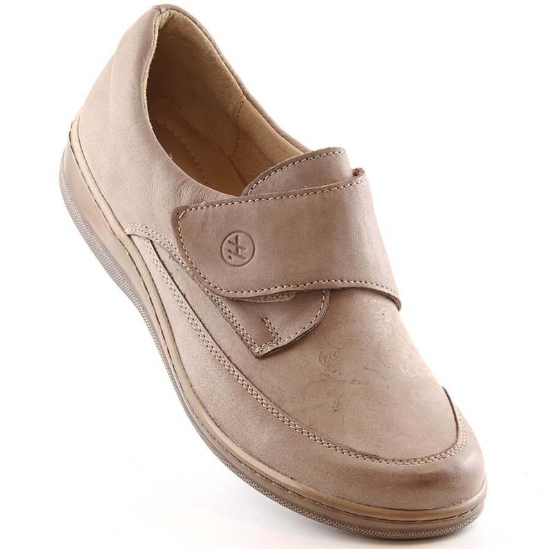 Chaussures confortables en cuir pour femmes avec velcro beige Helios 395 1