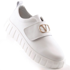 Chaussures en cuir pour femmes sur la plate-forme avec velcro blanc Vinceza 87904 1