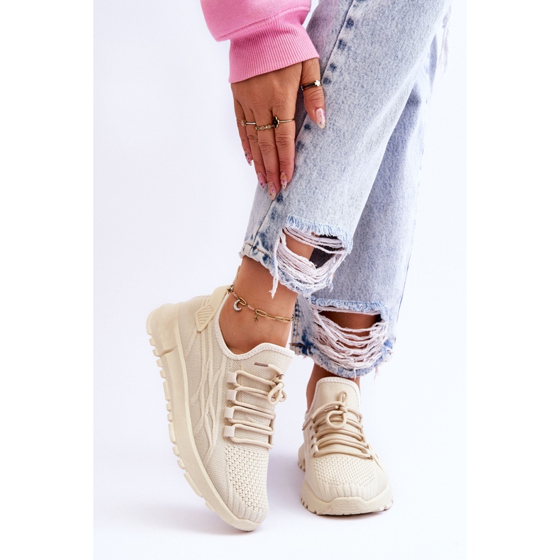 FB2 Chaussures De Sport À Enfiler Pour Femmes Baskets Beige Rosett 1