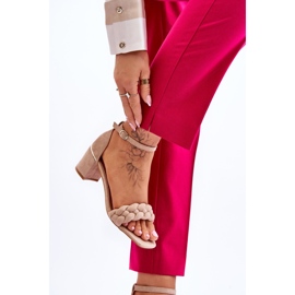 FB2 Sandales à talons hauts en daim avec tresses beiges décoratives Azela brun 4