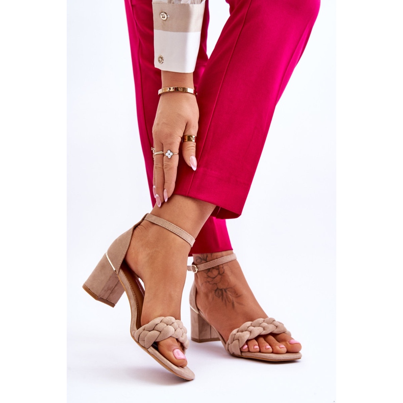 FB2 Sandales à talons hauts en daim avec tresses beiges décoratives Azela brun 2