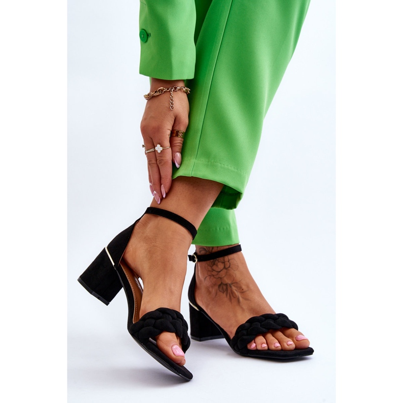 FB2 Sandales à talons hauts en daim avec tresses Azela noires ornées le noir 2