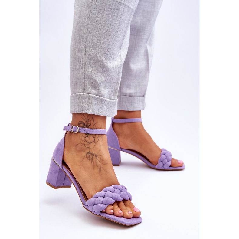Sandales à talons hauts en daim avec tresse décorative, Azela violet 2
