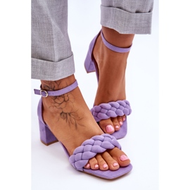 Sandales à talons hauts en daim avec tresse décorative, Azela violet 4