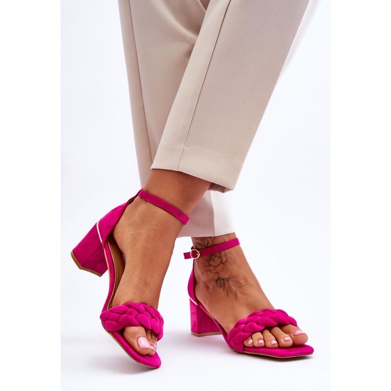 FB2 Sandales à talons hauts en daim avec tresses décoratives Azela fuchsia rose 2